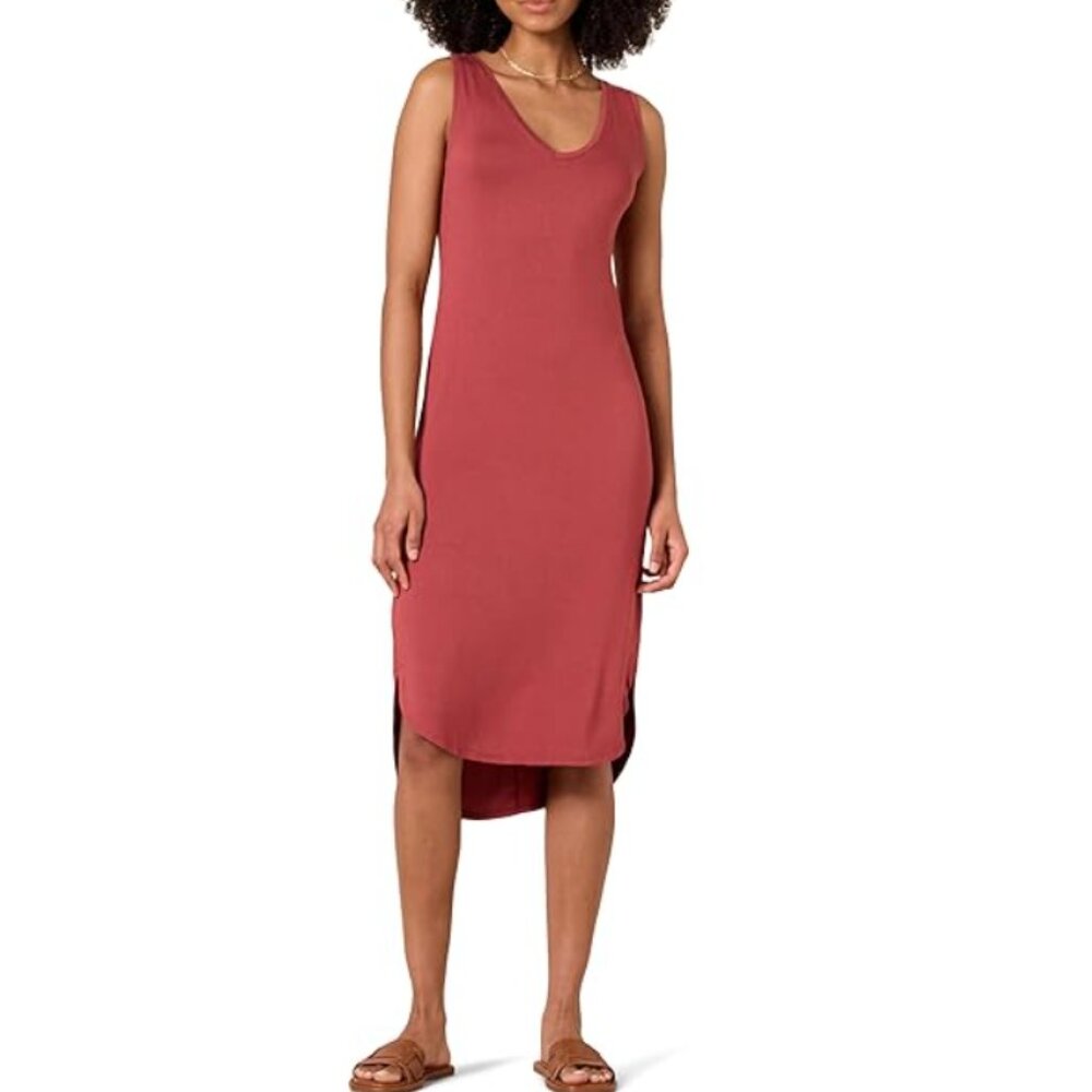 Amazon Essentials Jersey Regular-Fit Sleeveless V-Neck Midi Dress Size Medium